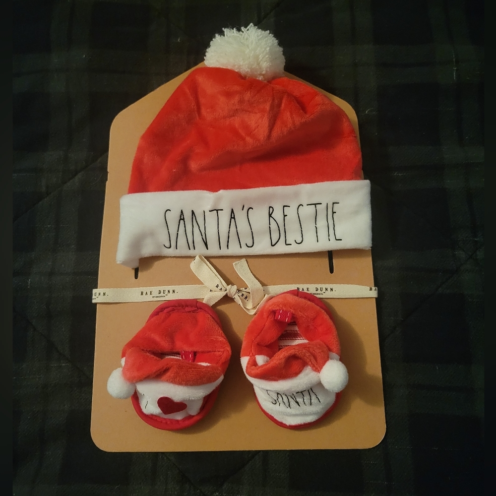 Rae Dunn Holiday Hat and Slippers Set